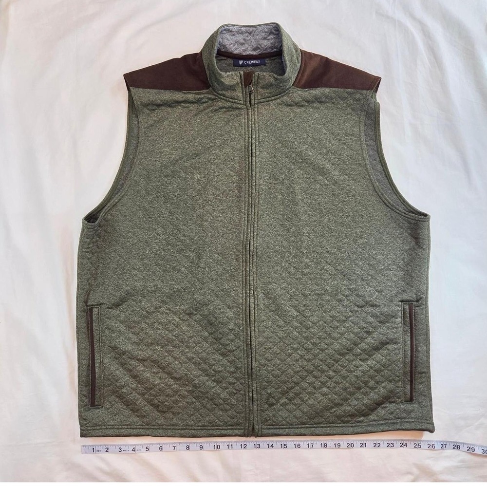 Cremieux‎ Men 2XL Vest Sage Green Quilted Brown Suede Trim Casual golf Outings